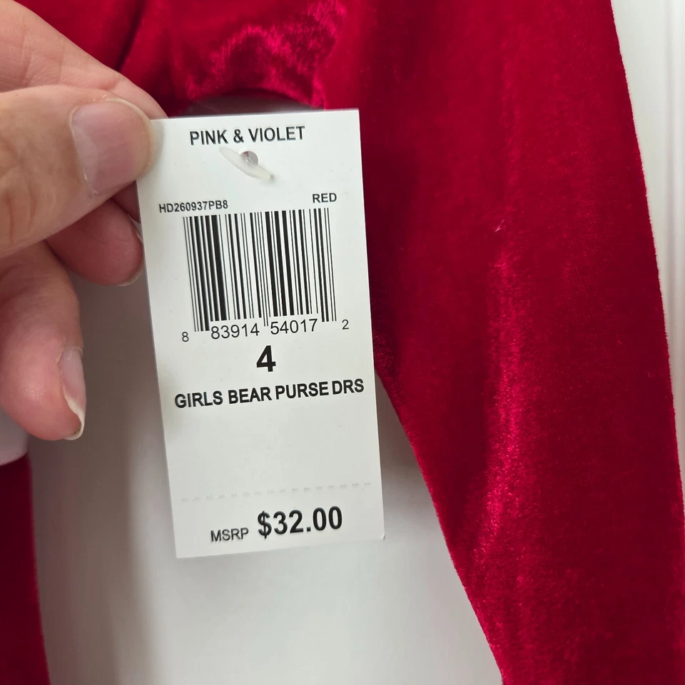 Vestido de terciopelo para niñas de talla 4 rosa y violeta con bolso de oso, rojo/blanco NWT Foto 2 de 4