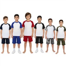 Kids Raglan Style Pyjamas Contrast T Shirt Shorts Loungewear Girls Boys Age 5-13