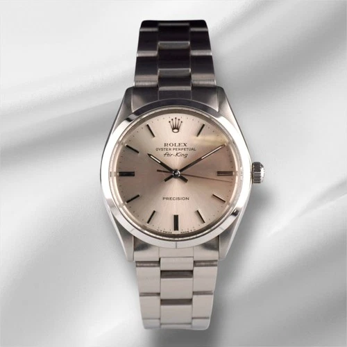 #26 Rolex 34mm Air King Precision Steel Silver Dial Vintage Men's Watch 5500