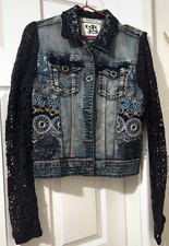 Desigual Women's Eye Catching Embroidered Denim Jacket Size 32 UK 8