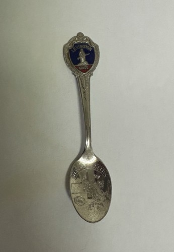 Vintage Lexington Massachusetts Souvenir Spoon Enamel Crest Minuteman Old North