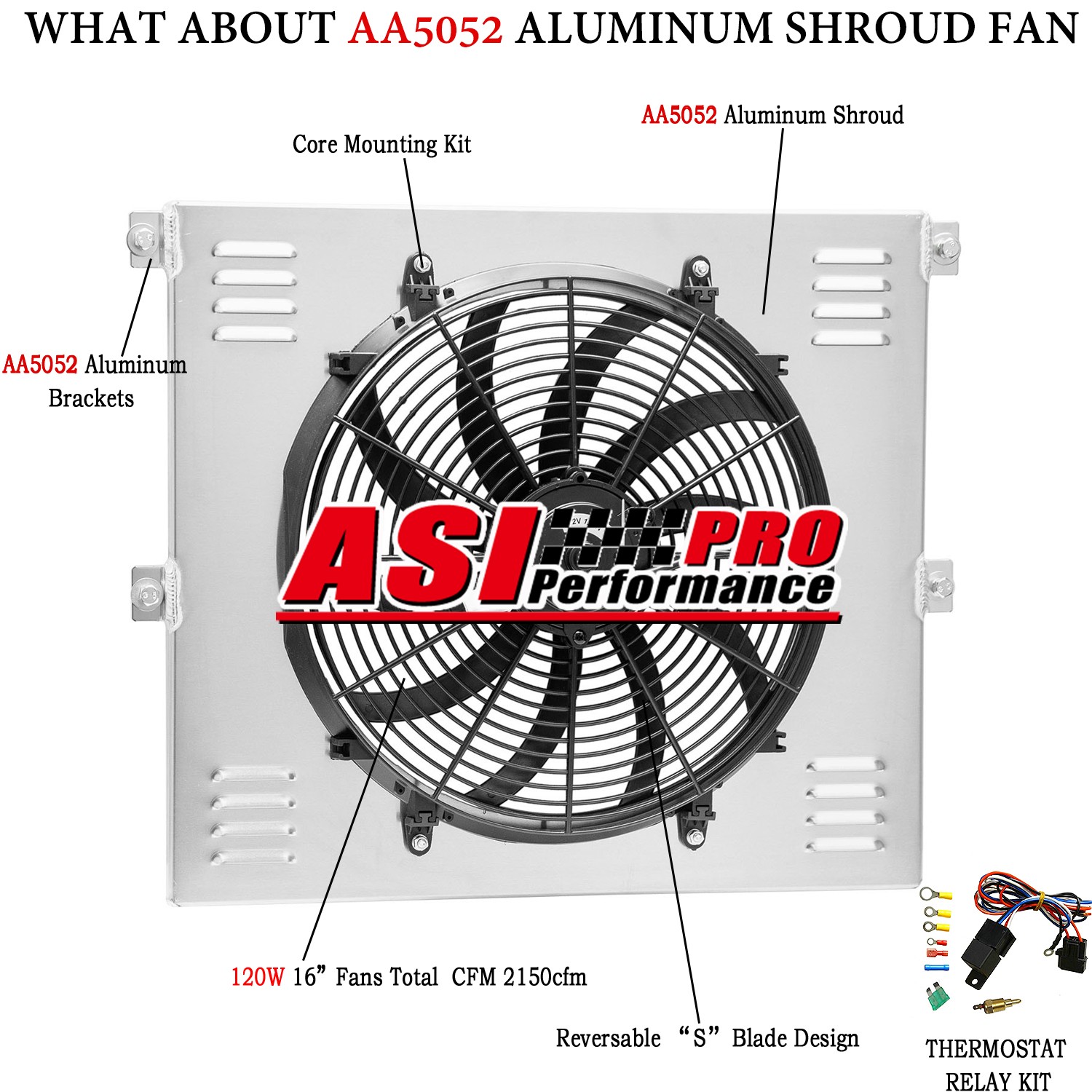 Aluminum Shroud 16" Fan For 1953-1956 1955 Ford F100 F250 F350 Pickup Chevy V8