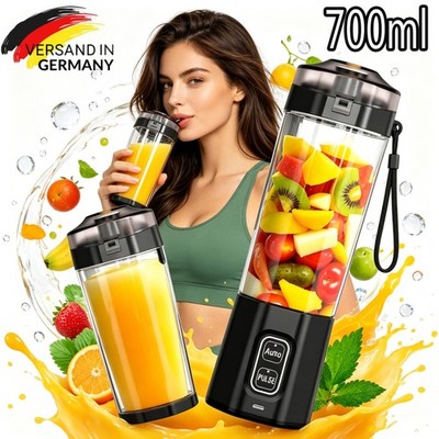 Smoothie Maker to Go, 700ml Tragbarer Mixer, Portable Blender Mini Mixer Schwarz