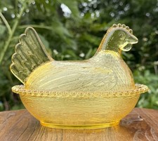 Vintage Indiana Glass Yellow Topaz Glass Hen on Nest HON