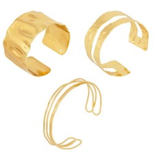 3pcs Chunky Cuff Bracelets for Women, Gold Irregular Wide Simple Bangle Bracelet