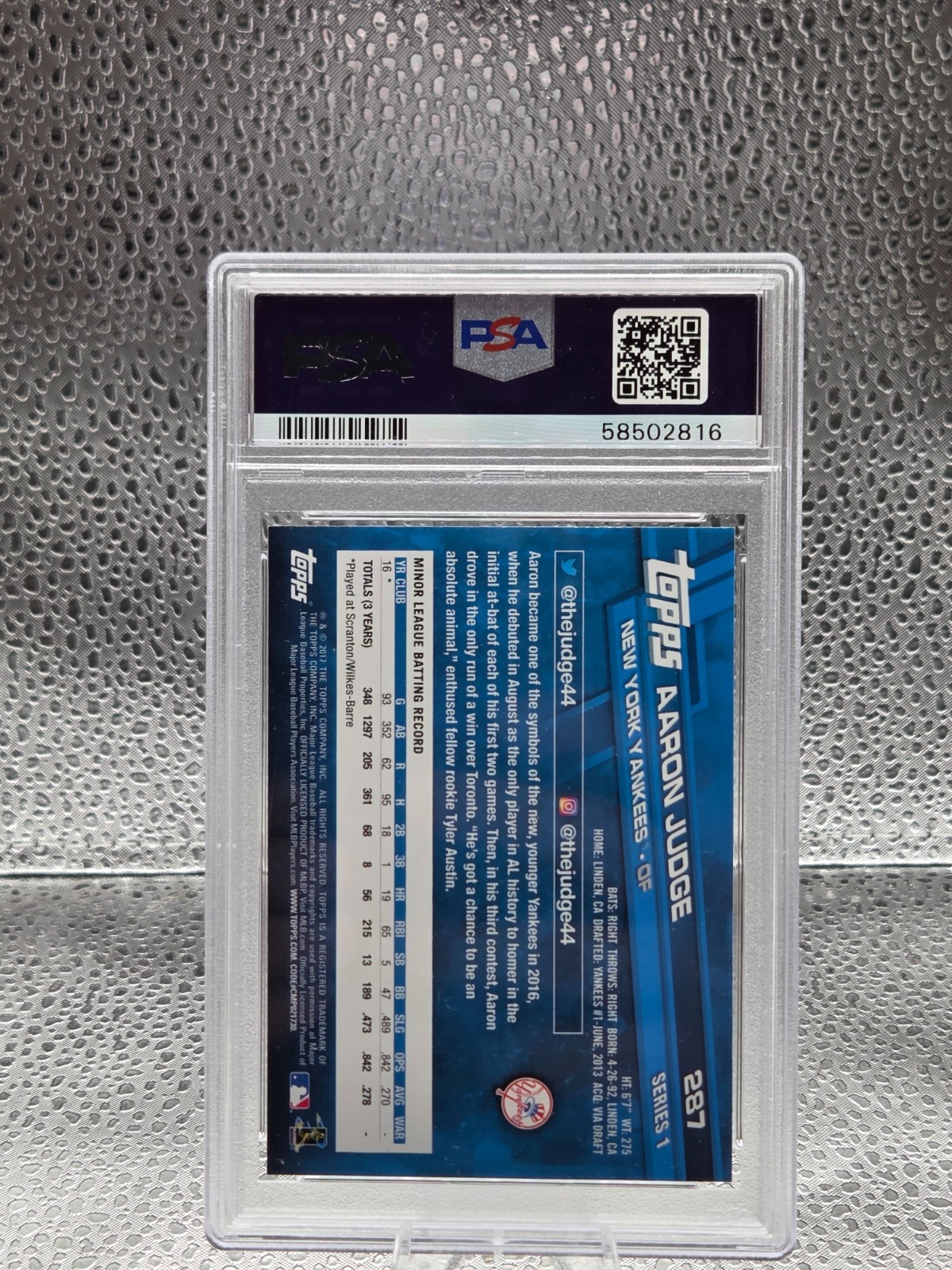2017 Topps Yankees Star ~ AARON JUDGE Rookie RC Card PSA 10 GEM MINT view 2