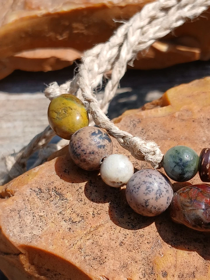 Pulsera Tobillera Cáñamo Unisex Set Océano Jaspe Ágata Jade Africano Estados Unidos Foto 3 de 4