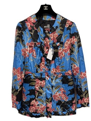 Love Moschino Jacket Womens US 6 IT 42 Blue Floral Print Pockets WJ11880 T7678