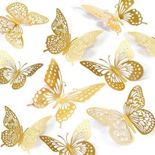 3D Butterfly Wall Decor - 48 Pcs, 4 Styles, 3 Sizes, Gold Butterfly Decoratio...