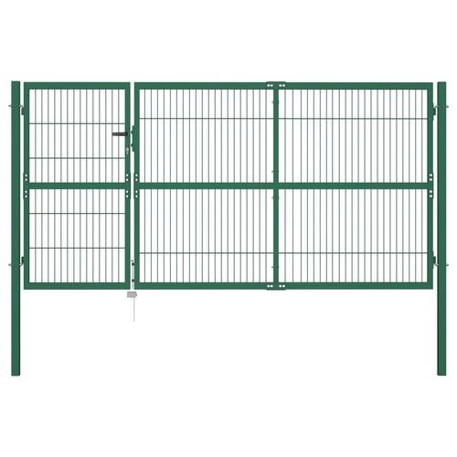 Tuinpoort met Palen 350x100 cm Staal Groen Tuinhek Tuindeur Hek Poort vidaXL - Afbeelding 3 van 29