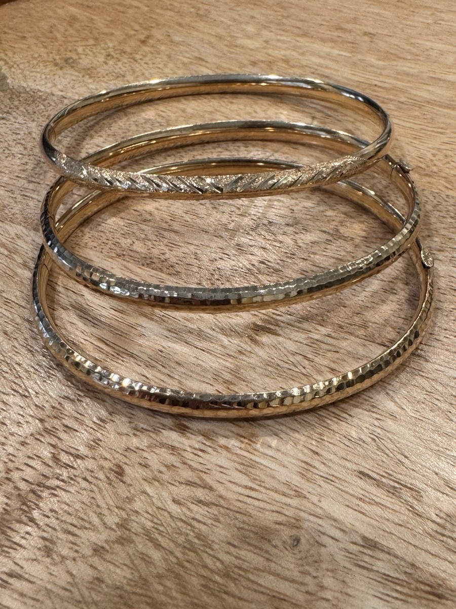 HK 14k Gold Bangle Bracelets Set of 3 Costa Rica 2.75in Round Signed
