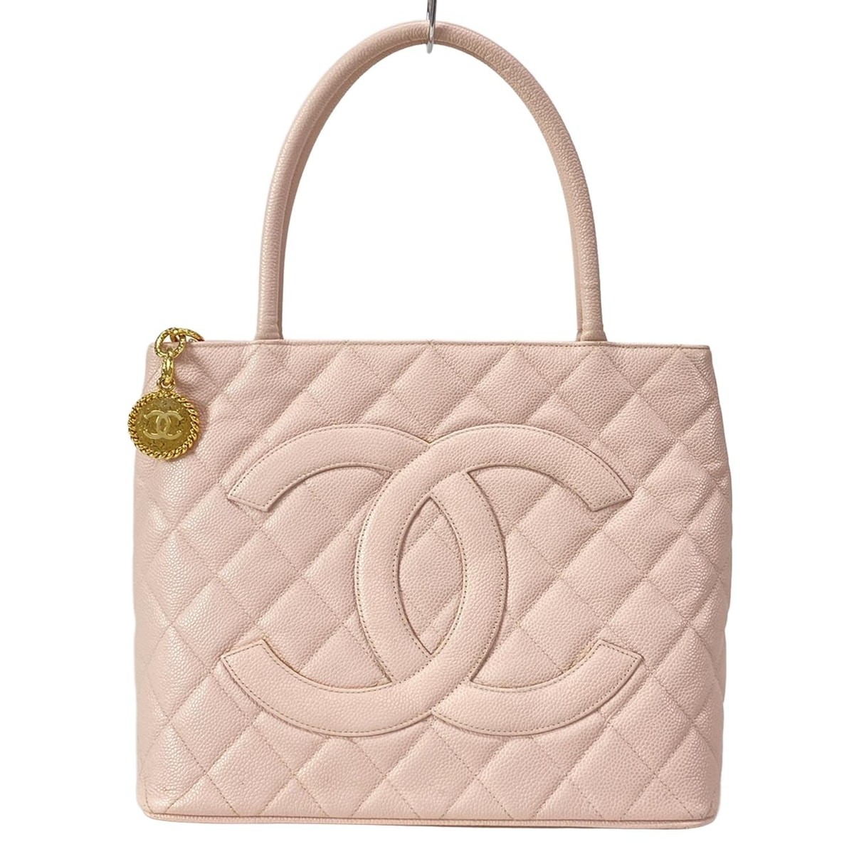 Auth CHANEL Caviar Medallion Tote A01804 Pink Calfskin Tote Bag Gold hardware-image