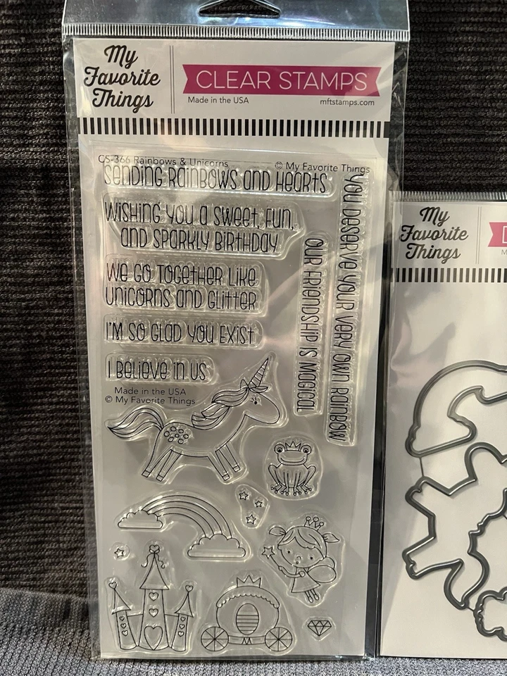 Juego de troqueles/sello My Favorite Things: arco iris y unicornios nuevo de stock MFT-1453 y CS-366 Foto 2 de 4