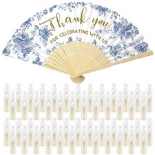 50 Pcs Wedding Foldable Hand Fans Wedding Party Favor with Bag Something Blue...