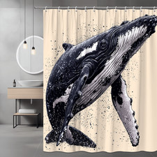 Whale Shower Curtain Black White Ocean Graphic Print