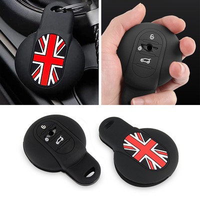 FOR 2015-2017 MINI COOPER KEY FOB BLUE UNION JACK SILICONE PROTECTIVE CASE COVER