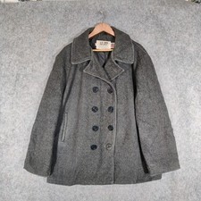 Vintage Schott 740N Pea Coat Size 44R Grey Wool Double Breasted Army USA Made