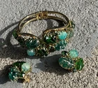 Vintage Costume Jewelry Clamper Bracelet Earrings Clip-On Set Gold Tone Jewelry