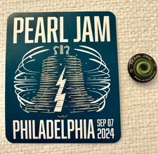 PEARL JAM STICKER & BUTTON PIN SET PHILADELPHIA 9/7/2024 PHILLY WELLS FARGO