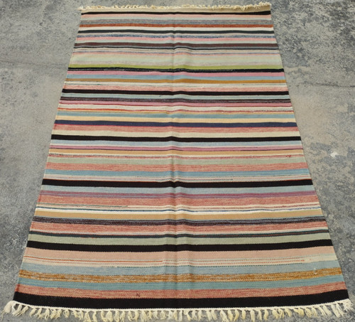 Vintage Traditional Oriental Striped Multicolor Wool Kilim Rug Carpet 184x117 cm
