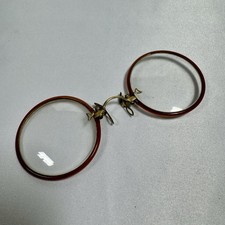 Vintage Pince Nez Eyeglasses Pinch Nose Round Celluloid Frame Spectacles