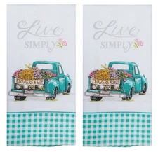 New Set of 2 Floral Live Simply Vintage Truck Dual Purpose Kitchen Dish Towels