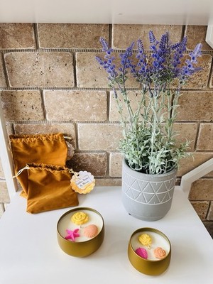 Luxury Hand Made Fragrance Candle Golden Nectar by Macie Medium and Small Bundle