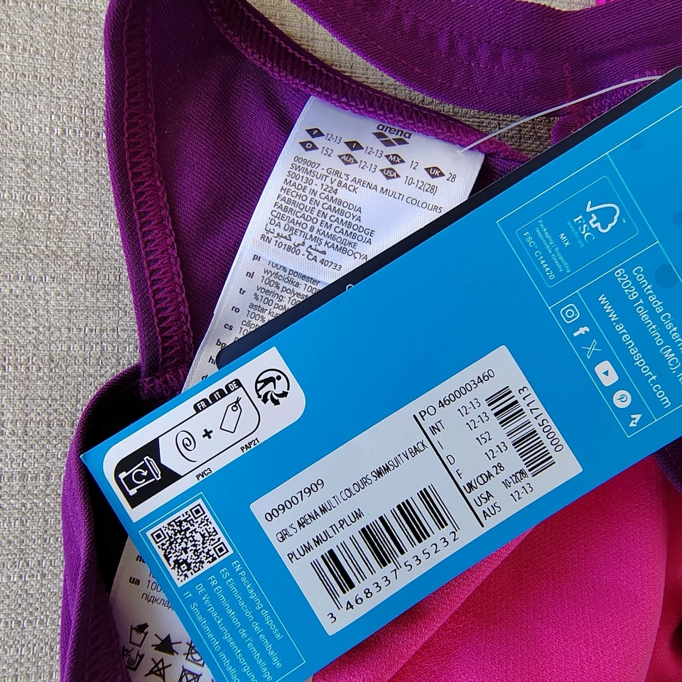 Arena Girls Multi Colours V Back Swimsuit 12-13 Years (UK28) Multi - Image 3 of 4