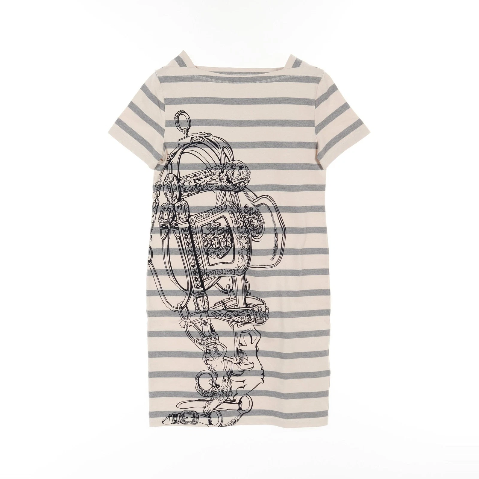 HERMÈS 【Abito】HERMES BRIDES de GALA Vestito Bordo Cotone Avorio Grigio Hermes