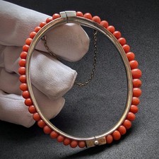 Antiker Armreif Lachs Koralle aufgefädelt Italien Armband Armspange alt c. 1900