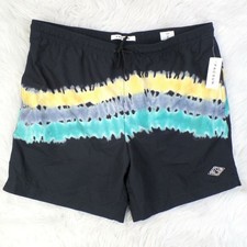 New PacSun 18" Black Green  Yellow Tie-Dye Swim Trunks Shorts Size X-Large XL