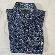 The Spitalfields Shirt Co. Micro Dot Long Sleeve Mens Small Navy Blue Slim Fit