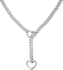 Slip Chain Necklace for Women, Adjustable Heart O-Ring Choker with Stainless Ste