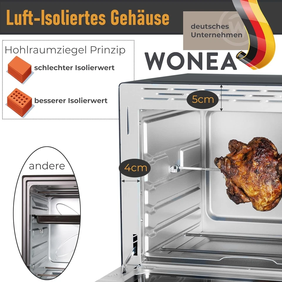 Mini Backofen 60 Liter, Umluft Isoliertes Gehäuse Drehspieß Minibackofen Neuware - Bild 3 von 4