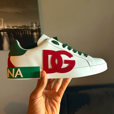 Dolce&Gabbana Portofino Men s Leather Low Top Lace-Up DG Logo Sneakers