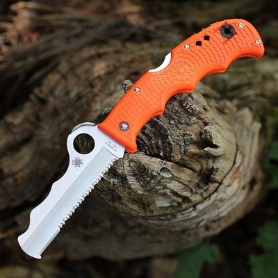 SPYDERCO ASSIST RESCUE FOLDING KNIFE ORANGE FRN VG10 SS CARBIDE TIP C79PSOR