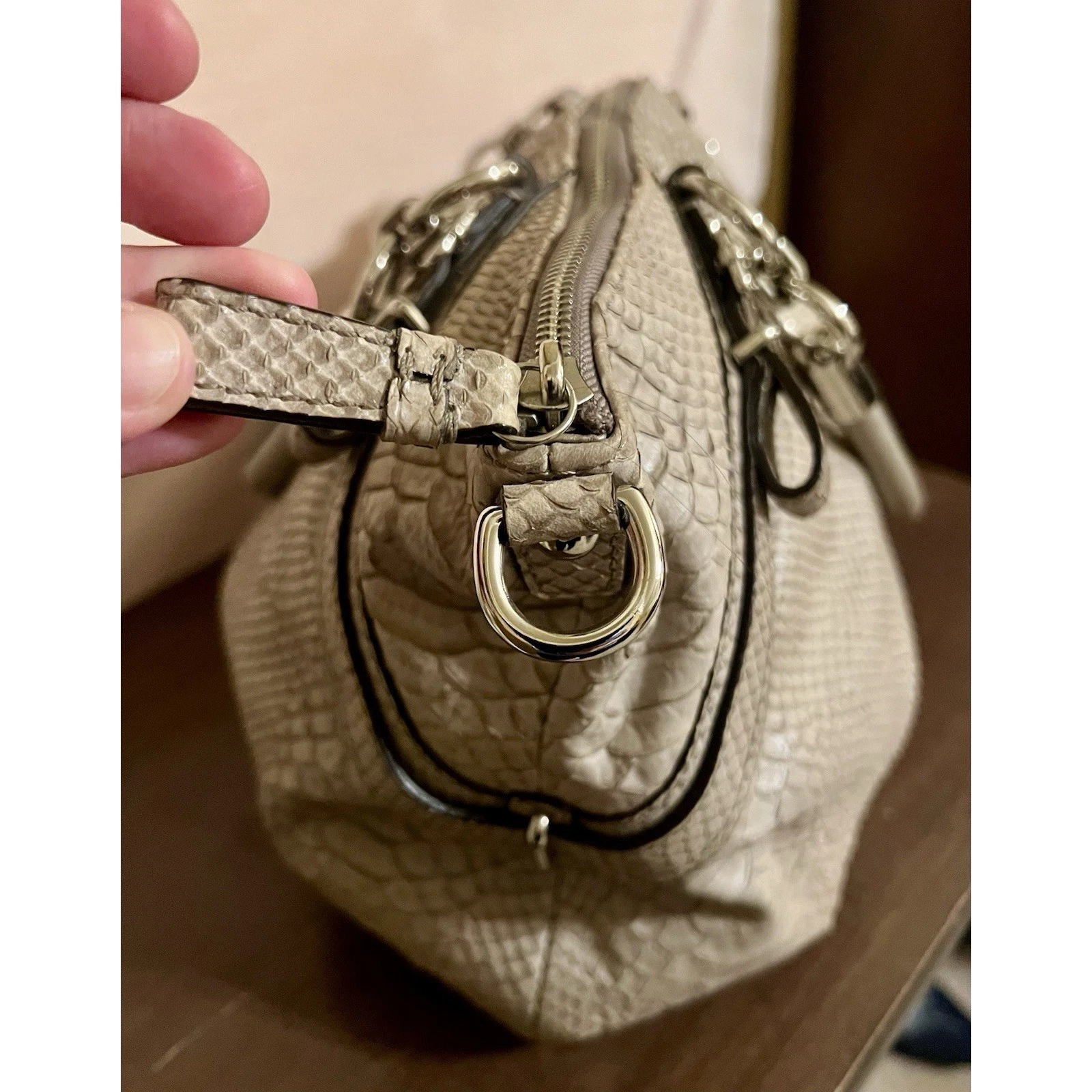 BORSA COACH MADISON SOPHIA PELLE DI PITONE TESTURIZZATA Taupe Borsetta A1193 16346