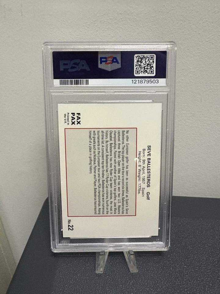 1993 FAX PAX World Of Sport UK #22 SEVE BALLESTEROS PSA 10 Gem Mint RC Pop 5 - Image 2 of 2