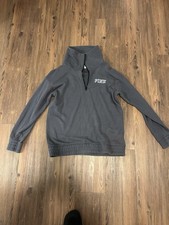 Victoria s Secret PINK Gray Logo Fleece 1/4 Zip Mock Neck Sweatshirt M