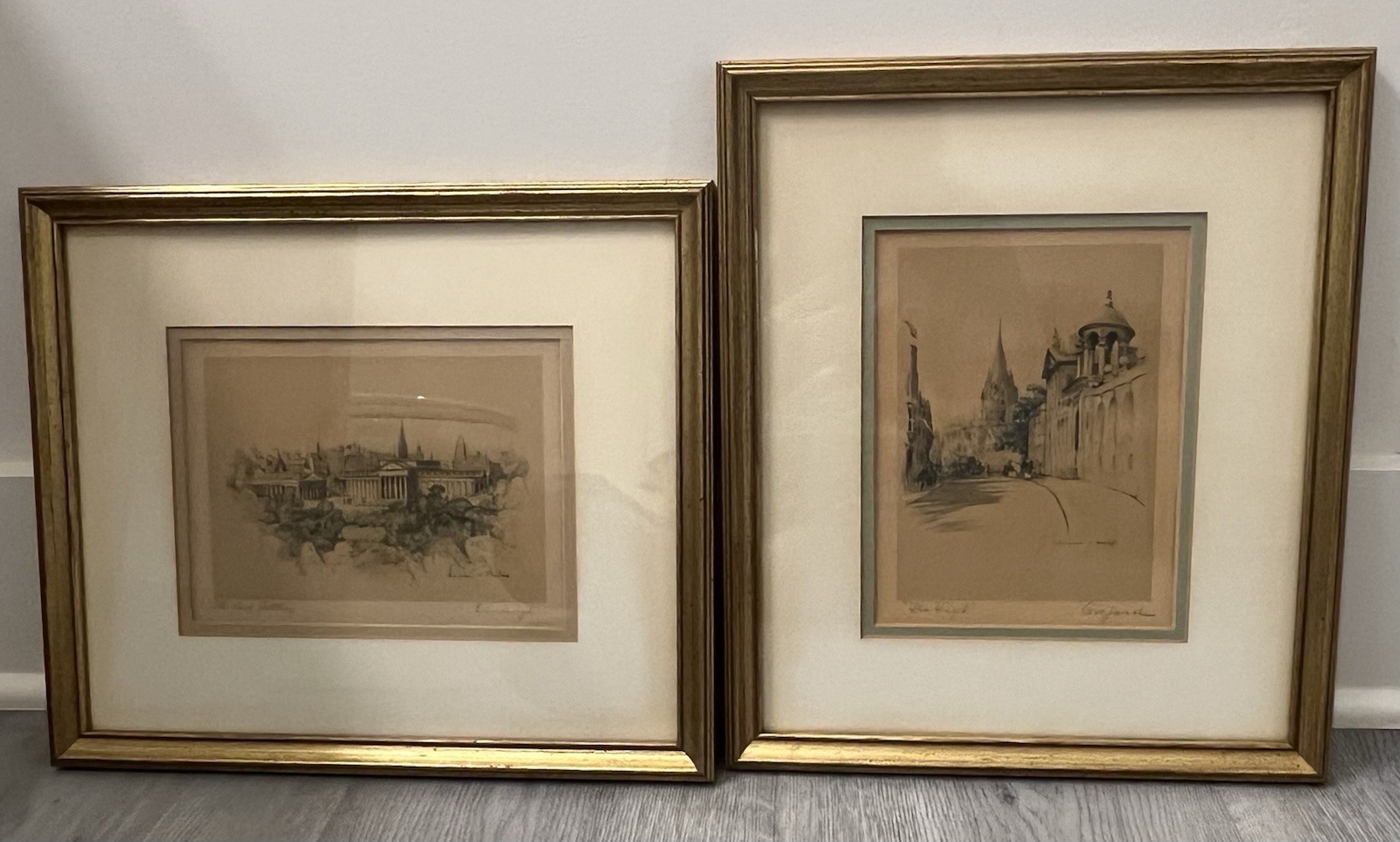 Vtg Signed Professionally Matted, Framed Marjorie C. Bates Hand Colored Etchings