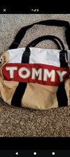 Vtg Tommy Hilfiger Gym Bag Logo Red White Tan Canvas 90s Y2K Streetwear