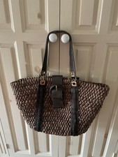 Autograph Marks and Spencer Lined Straw Bag with Leather Trim Used