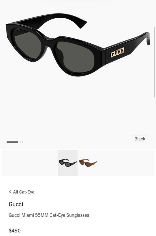 Gucci Miami 55MM Cat-Eye Black Sunglasses with Case and Cloth
