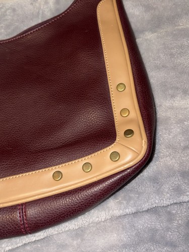 Y2K Made in Italy Burgundy & Tan Studded Shoulder Bag… - Gem