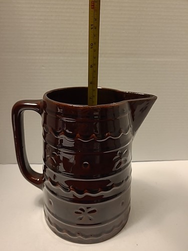 Vintage MARCREST Daisy & Dot Oven-Proof Stoneware Pitcher 8" Dark Brown USA - Picture 7 of 13