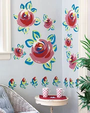 Cottage Rose Garden Wall Murals Roses Floral Flower Decal Stickers Blue Red Pink