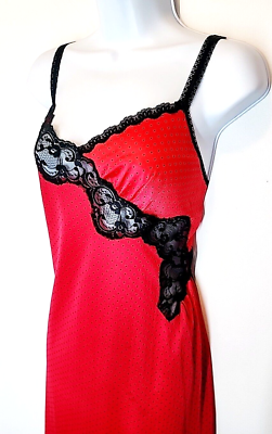 VTG Vanity Fair Slip Dress MED/LARGE Red w/Black Polka Dots Lace High Side  Slit | eBay