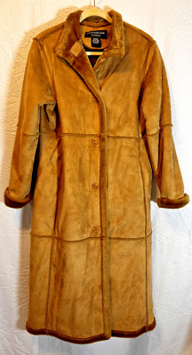 Centigrade Outerwear Coat Camel Faux Suede Fur Lined Buttons Pockets X-Small XS