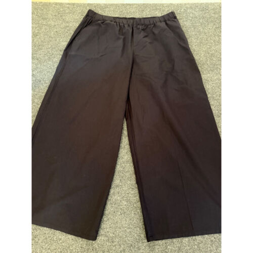 Eileen Fisher Wide-Leg Pants Womens XXL Navy Pull-On Organic Cotton Chino