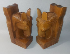 Vintage Carved Wooden Horse or Stallion Head Book Ends / Stops - 1970`s
